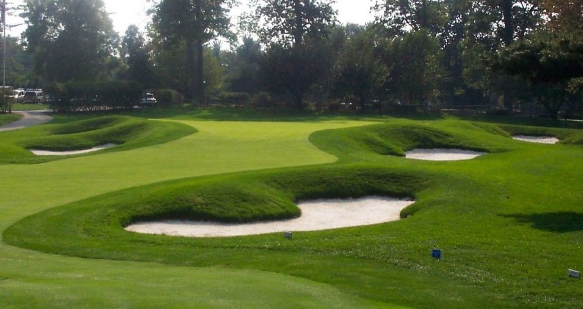The 18th green at a Blue Bell country club golf course, Whitpain Township, Montgomery County PA